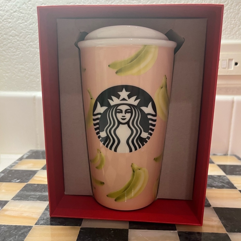 NWT Starbucks Holiday 2015 Bananas Ceramic Tumbler